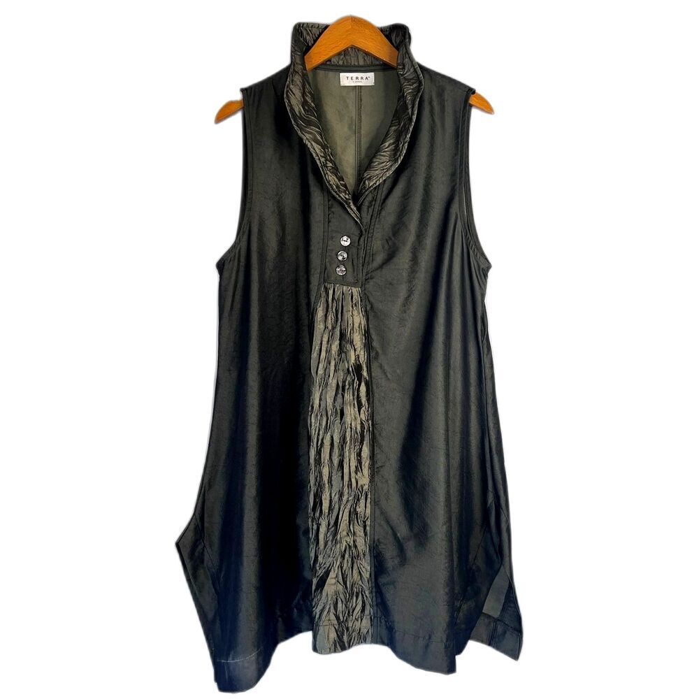 Terra SJ Apparel Structured Collar‎ Sleeveless Green Mod Tunic Dress Size Medium